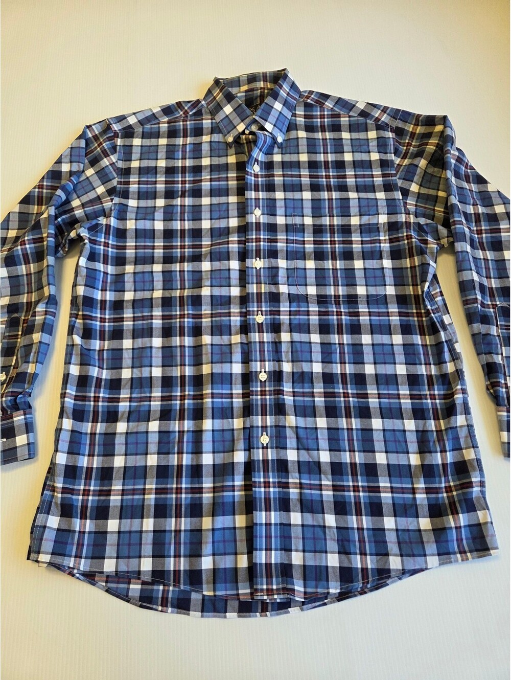Jos. A. Bank Traveler's Collection Men's Medium Blue Plaid Cotton Button-Down Sh